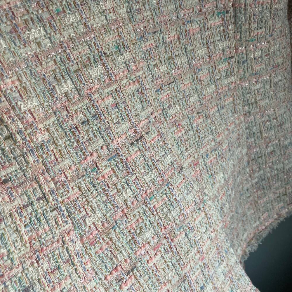 Guxi Pink Pastel Tweed Blazer with Pearls Fringe Preppy Old Money size XL - Picture 9 of 10